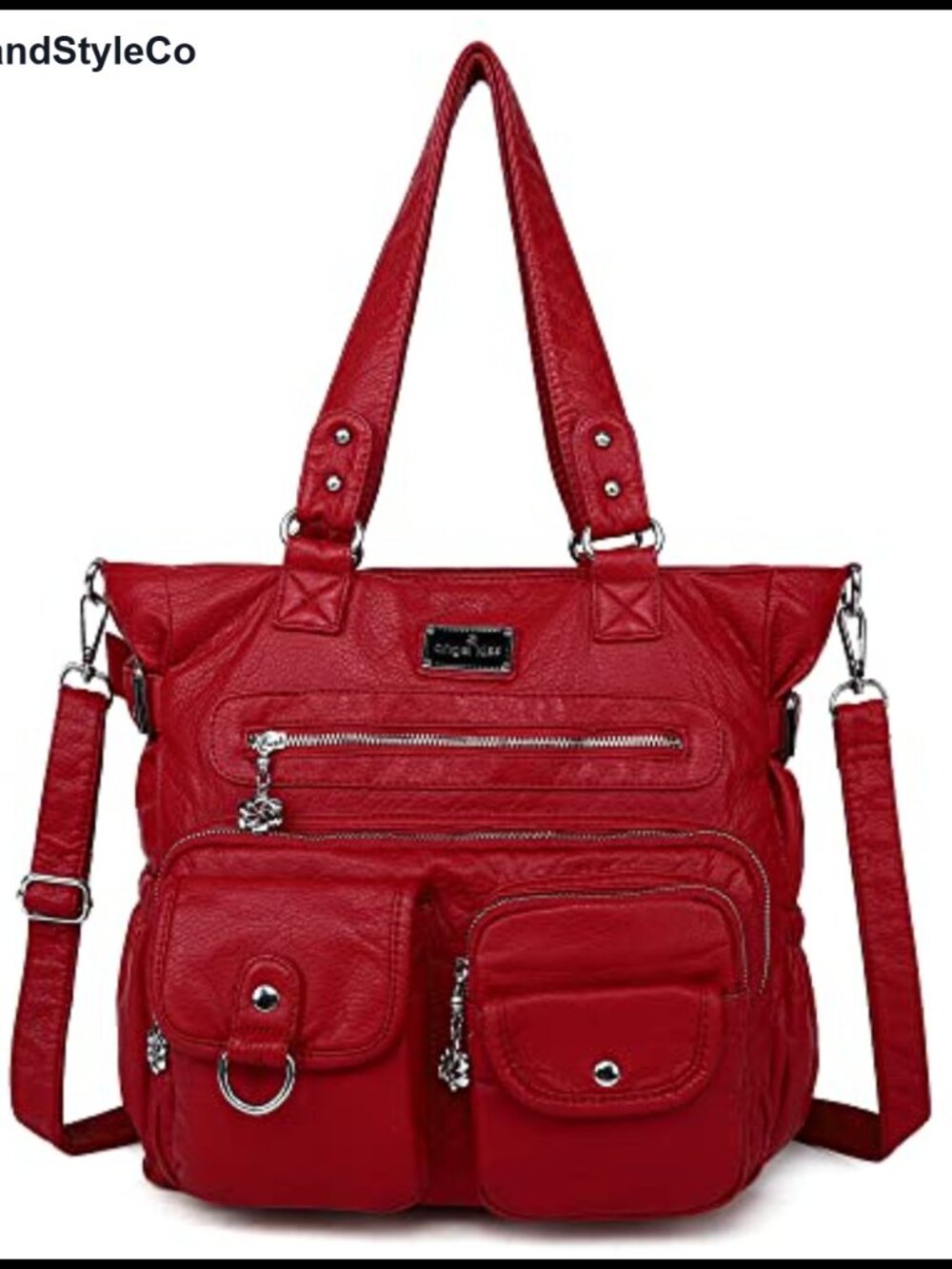 Large PU Leather Satchel Handbag with Pockets Adjustable Strap